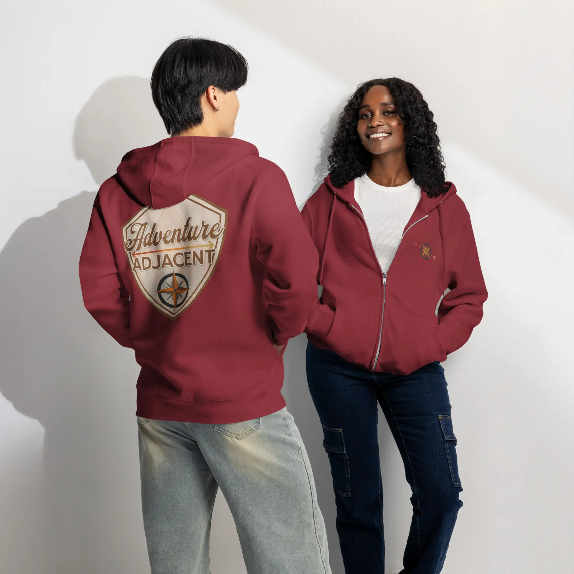 Adventure Adjacent Zip Hoodie | Compass & Arrow Chest, Large Back Logo - Image 3