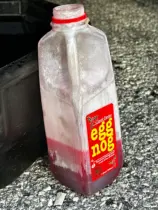 Used ATF from a power steering fluid flush collected in a clear plastic jug. Or, the world's worst Egg Nog.